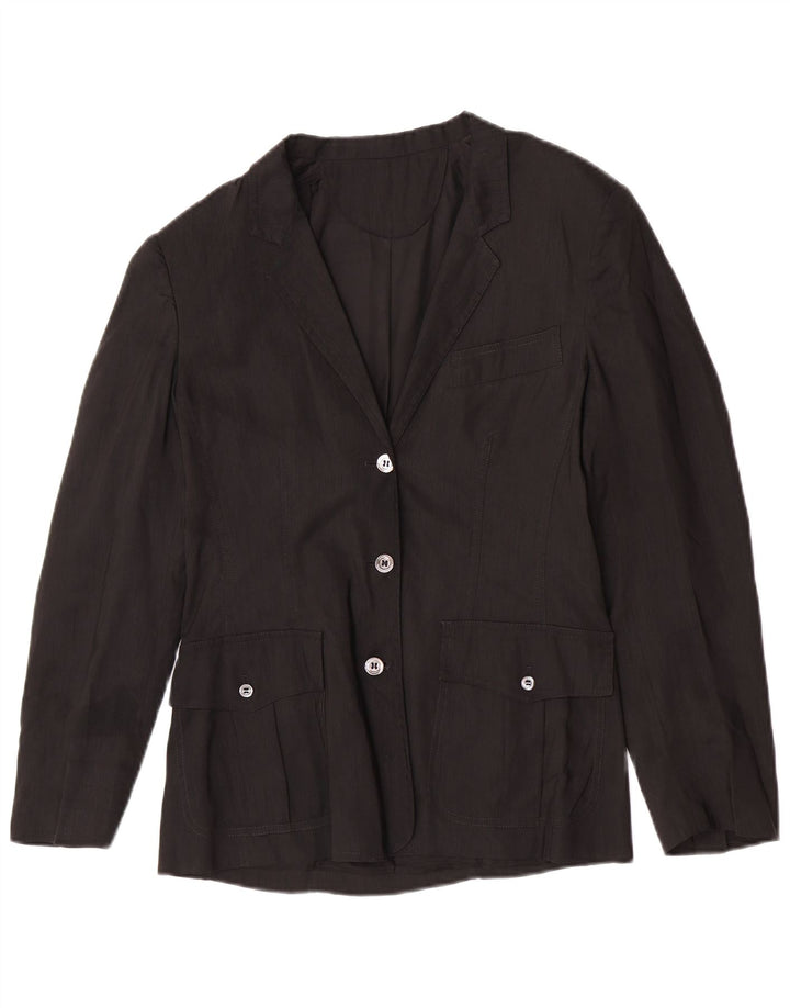Penny Black Damen-Blazerjacke mit 3 Knöpfen, UK 12, Mittelschwarzes Leinen