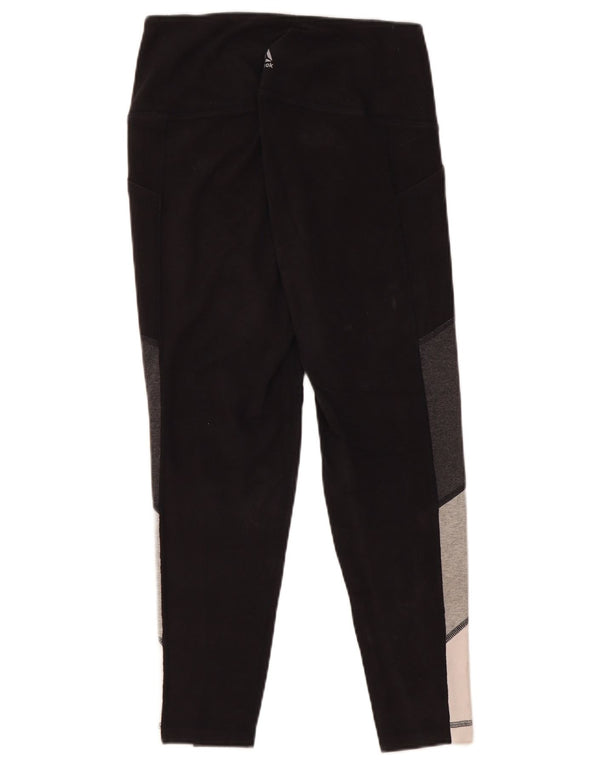 REEBOK Damen Leggings UK 10 Small Schwarz Colourblock Baumwolle