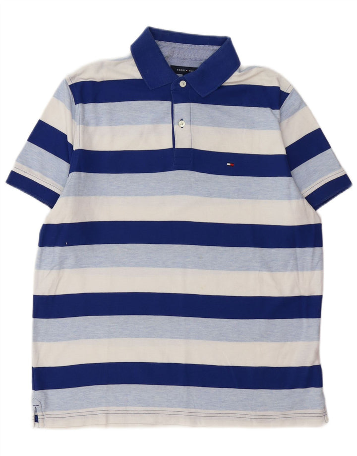 TOMMY HILFIGER Herren Poloshirt mittelblau gestreift aus Baumwolle