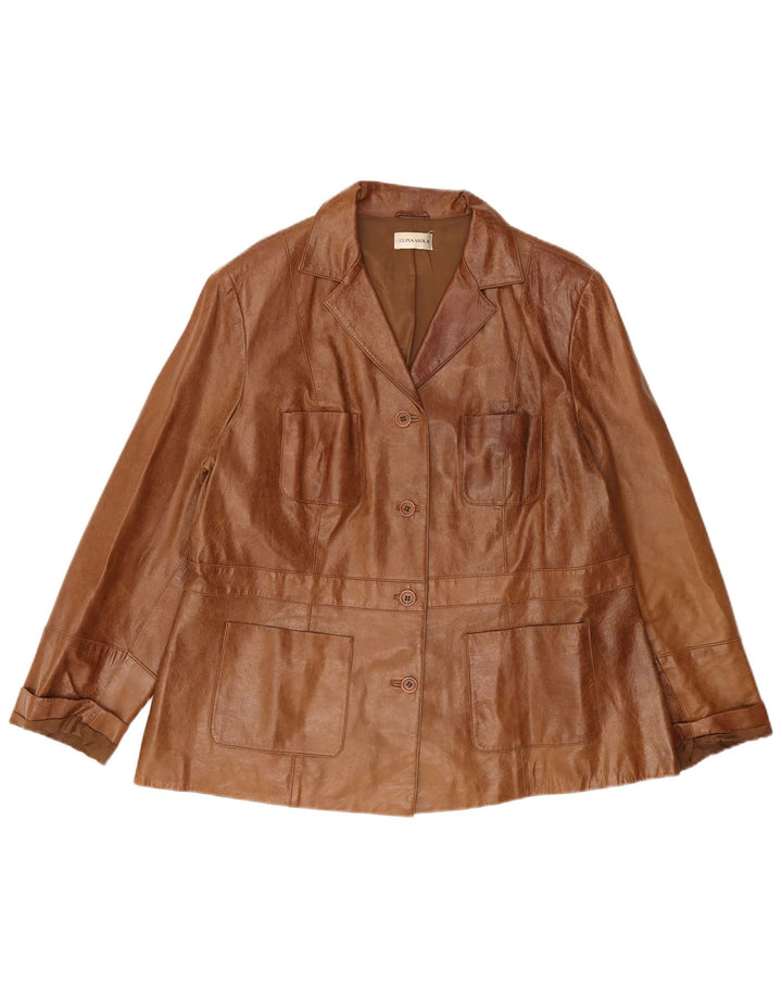 LUISA VIOLA Damen-Blazerjacke aus Leder mit 4 Knöpfen, UK 22 3XL, braunes Leder