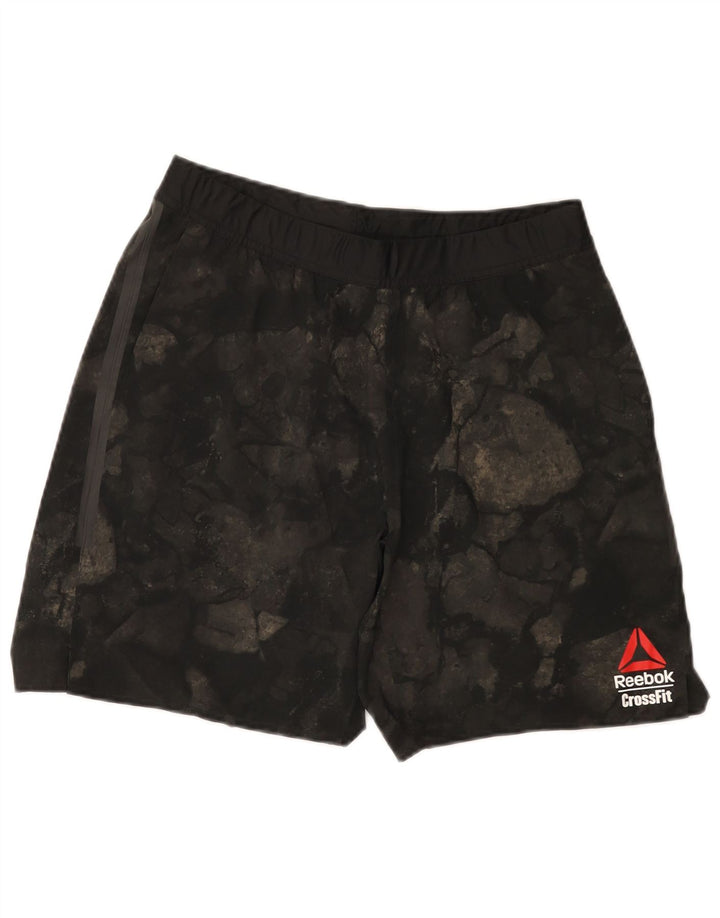 Reebok Herren Cross Fit Graphic Sport Shorts Mittelschwarzes geometrisches Polyester