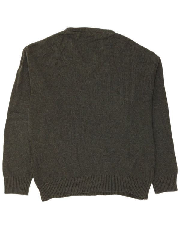 VINTAGE Herren-Pullover mit V-Ausschnitt, Mittelgrüne Argyle/Diamant-Schurwolle