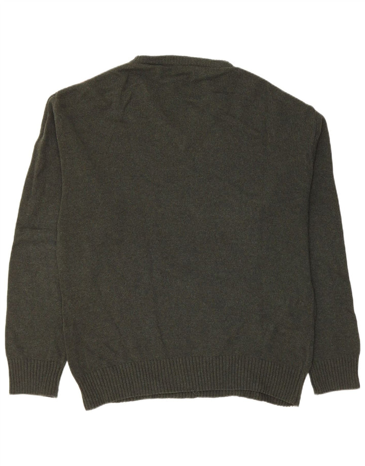 VINTAGE Herren-Pullover mit V-Ausschnitt, Mittelgrüne Argyle/Diamant-Schurwolle