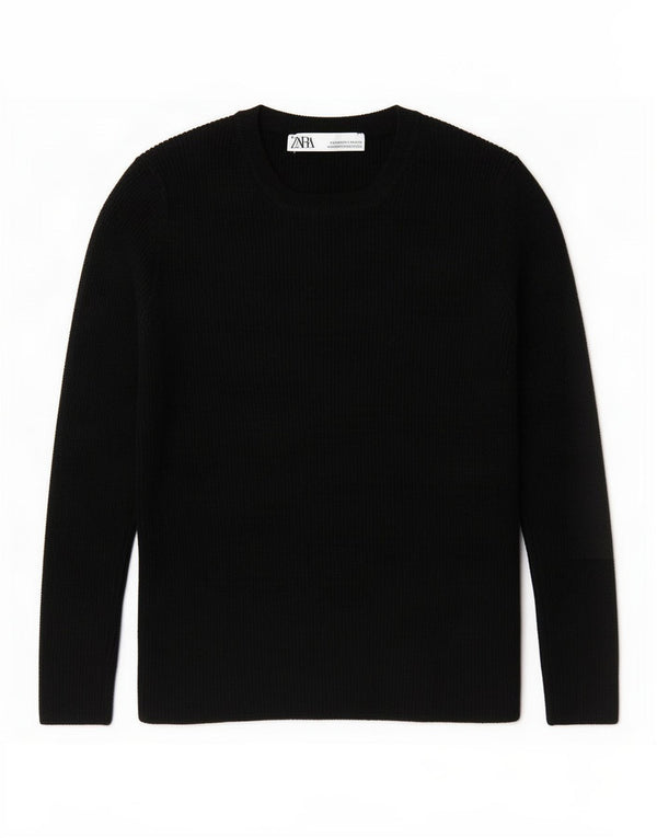 Zara Damen Crop Crew Neck Pullover Pullover UK 8 Small Schwarze Viskose
