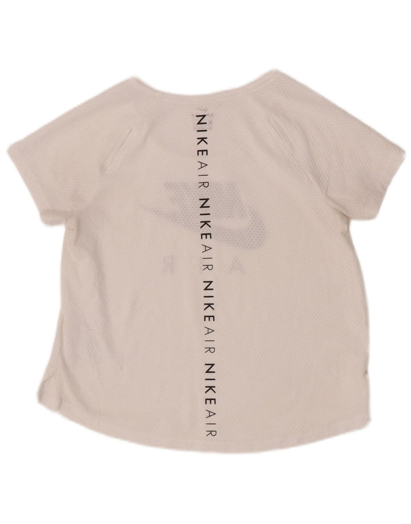 Nike Damen Dri Fit Graphic T-Shirt Top UK 14 Medium Off White Polyester