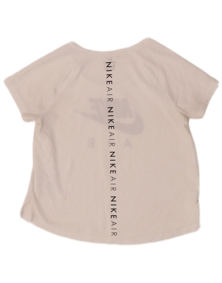 Nike Damen Dri Fit Graphic T-Shirt Top UK 14 Medium Off White Polyester