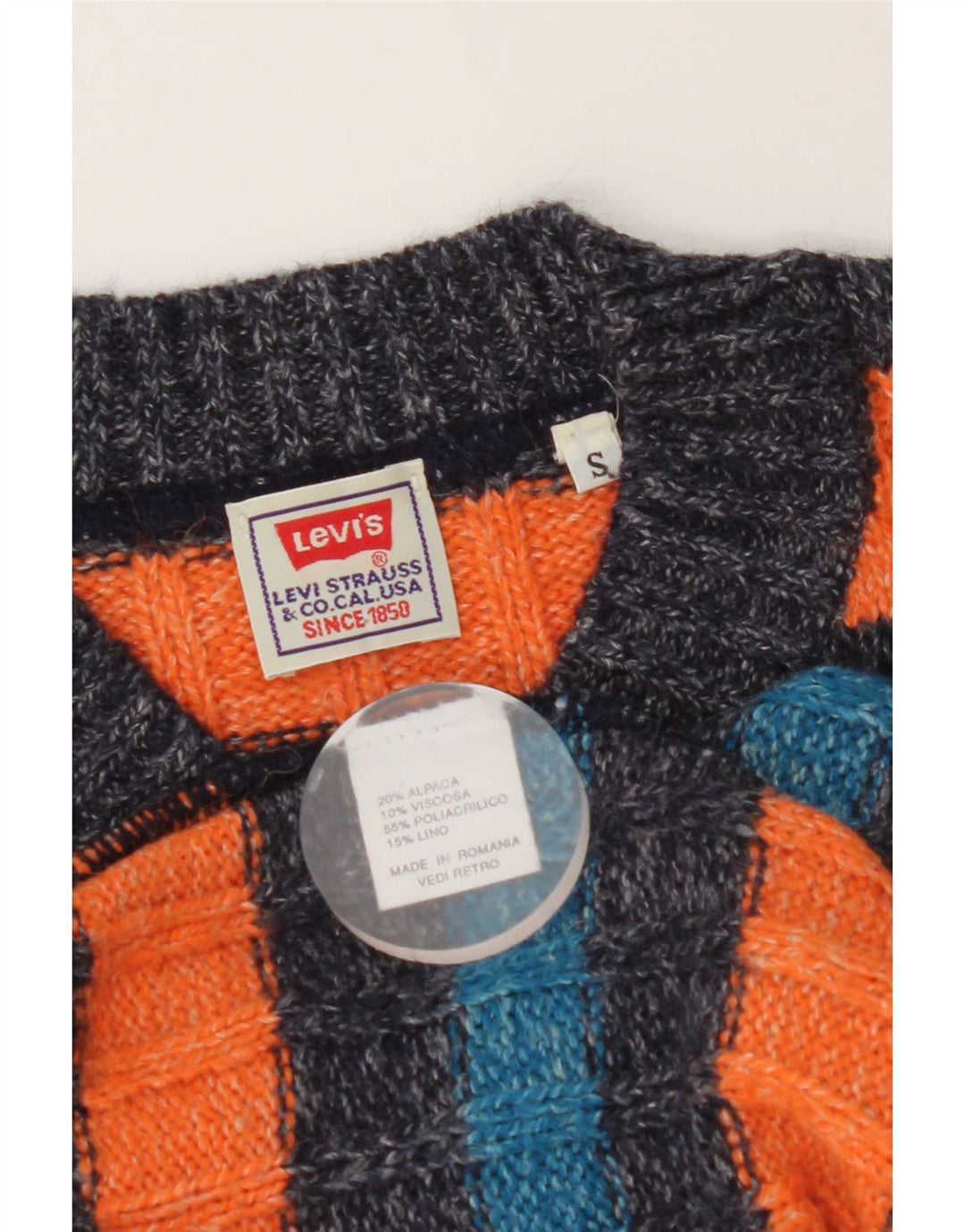 Levi's Herren-Pullover mit V-Ausschnitt, klein, orange gestreift, Alpakawolle