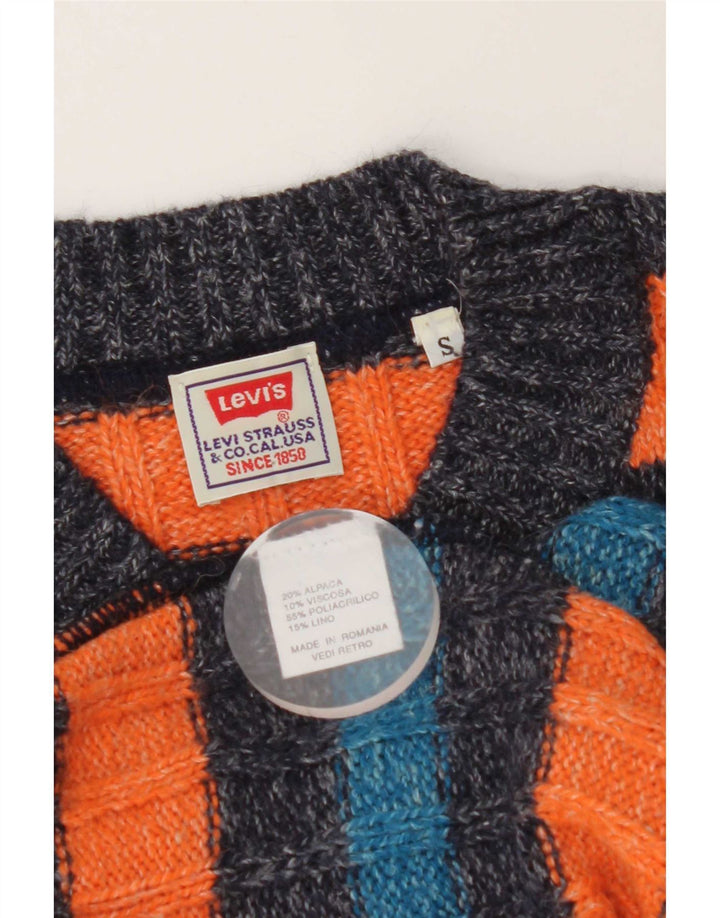 Levi's Herren-Pullover mit V-Ausschnitt, klein, orange gestreift, Alpakawolle