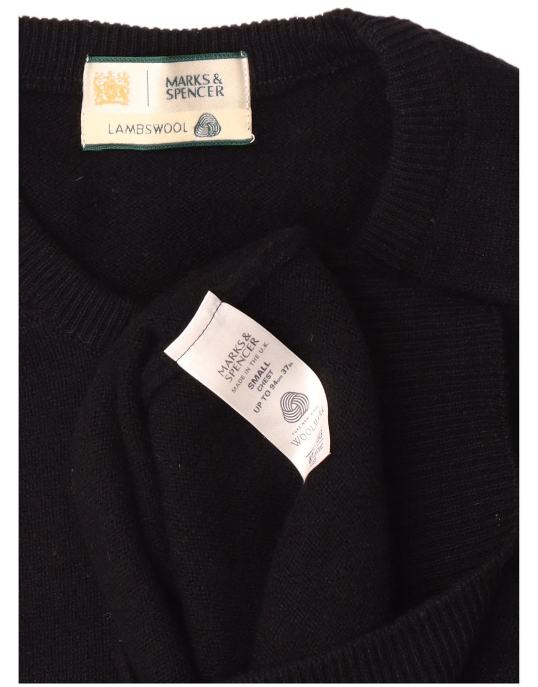 Marks & Spencer Herren-Pullover mit Rundhalsausschnitt, Größe S, schwarze Lammwolle