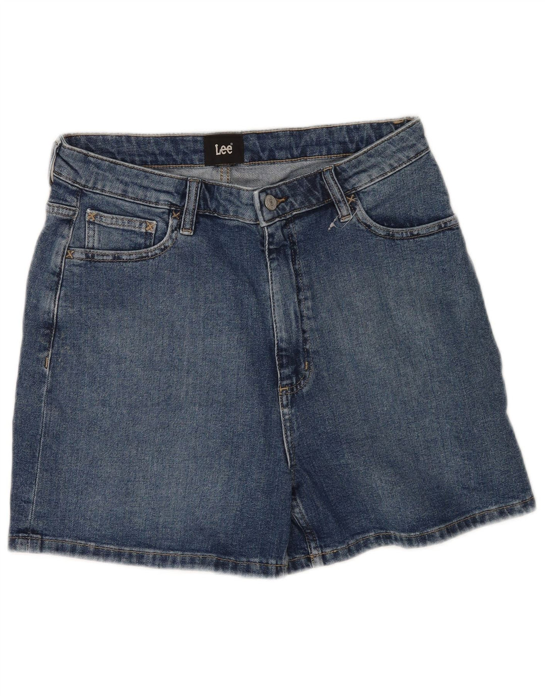LEE Damen-Jeansshorts mit hoher Taille, US 14, XL, W32, blaue Baumwolle