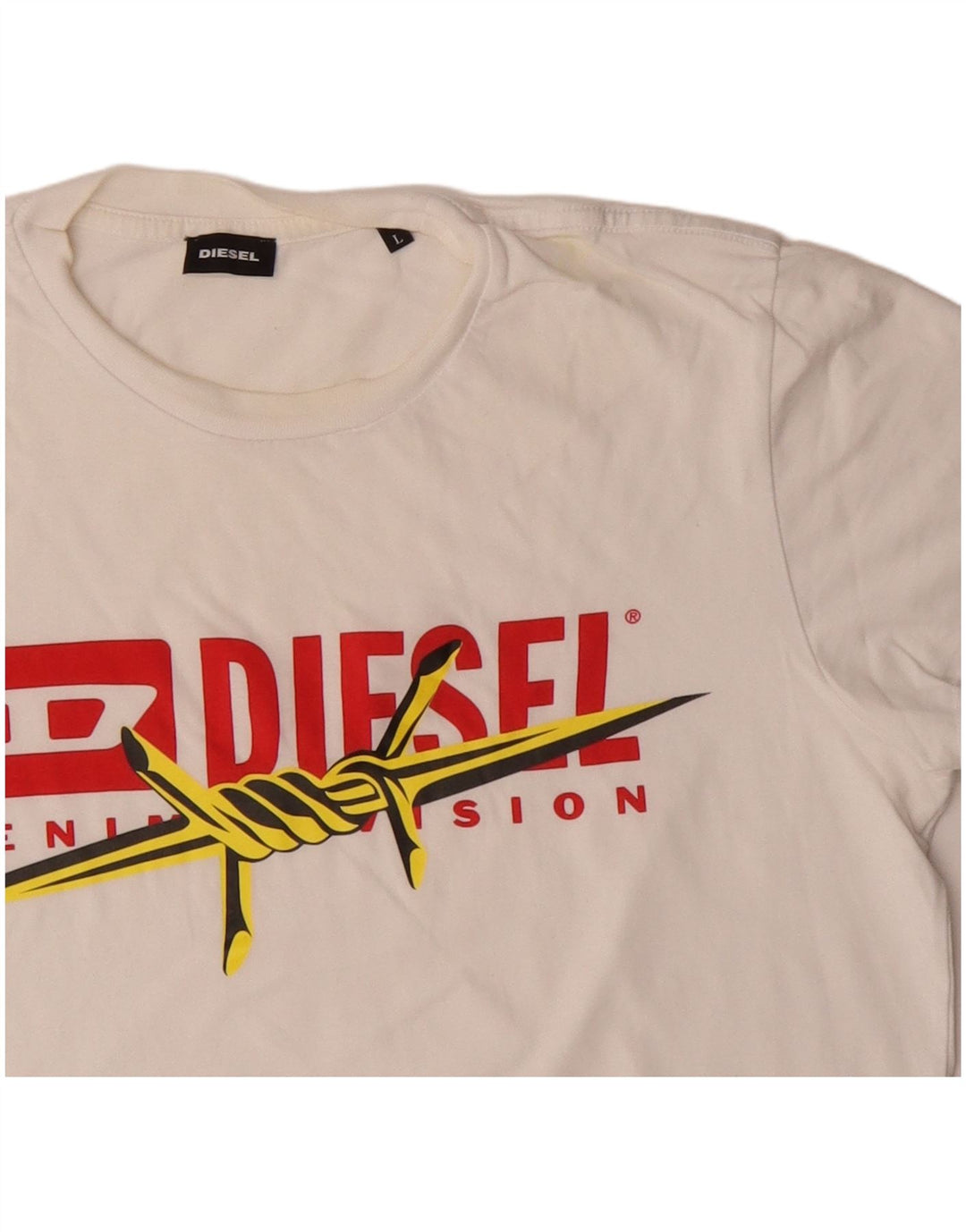 Diesel Herren-T-Shirt mit Grafik, groß, cremefarbene Baumwolle