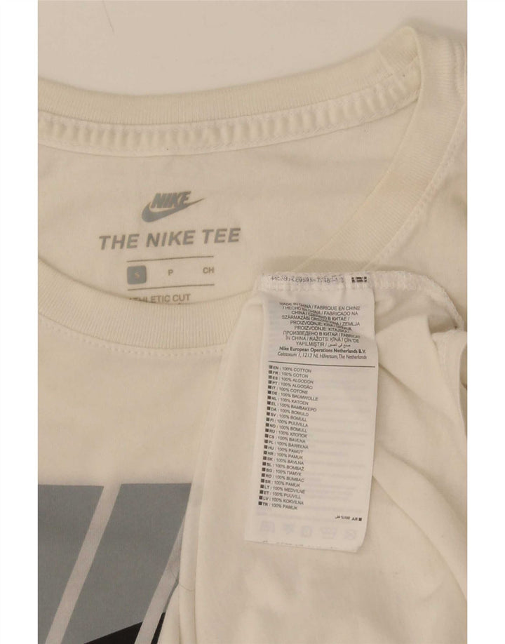 Nike Herren-T-Shirt mit sportlichem Schnitt und Grafik, Größe S, aus weißer Baumwolle