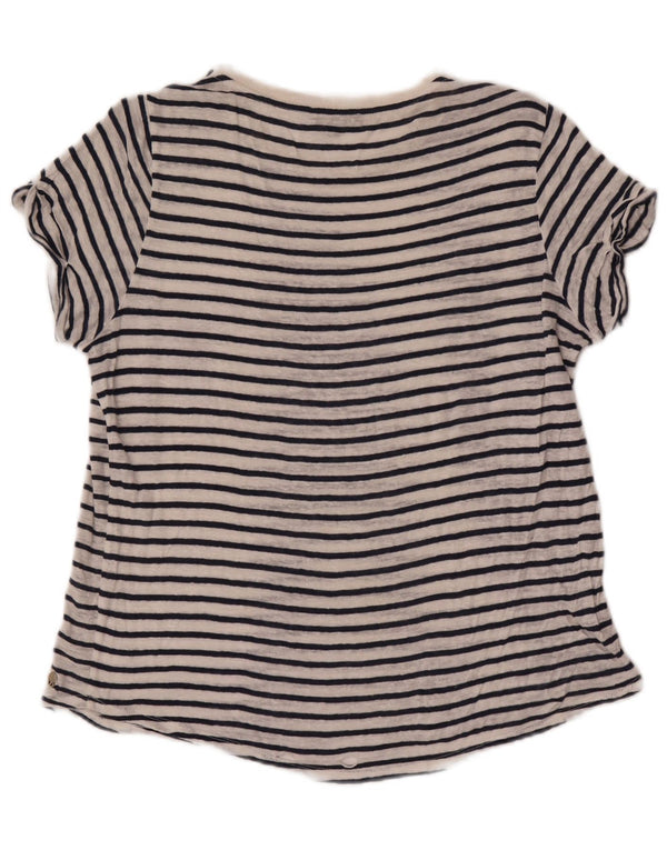 Massimo Dutti Damen T-Shirt Top UK 14 Medium Weiß gestreift