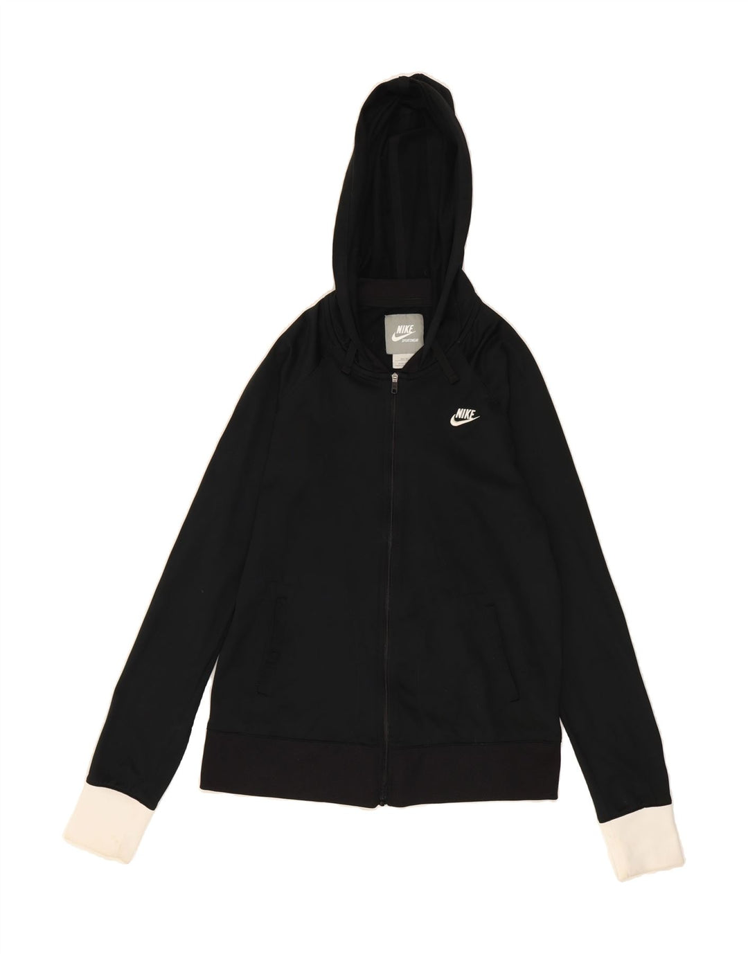 NIKE Womens Zip Hoodie Sweater US 8/10 Medium Black Colourblock Polyester Vintage Nike and Second-Hand Nike from Messina Hembry 