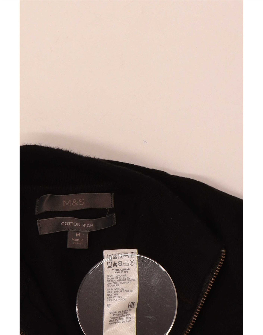 Marks & Spencer Herren-Pullover mit Reißverschluss, mittelschwarz, Baumwolle