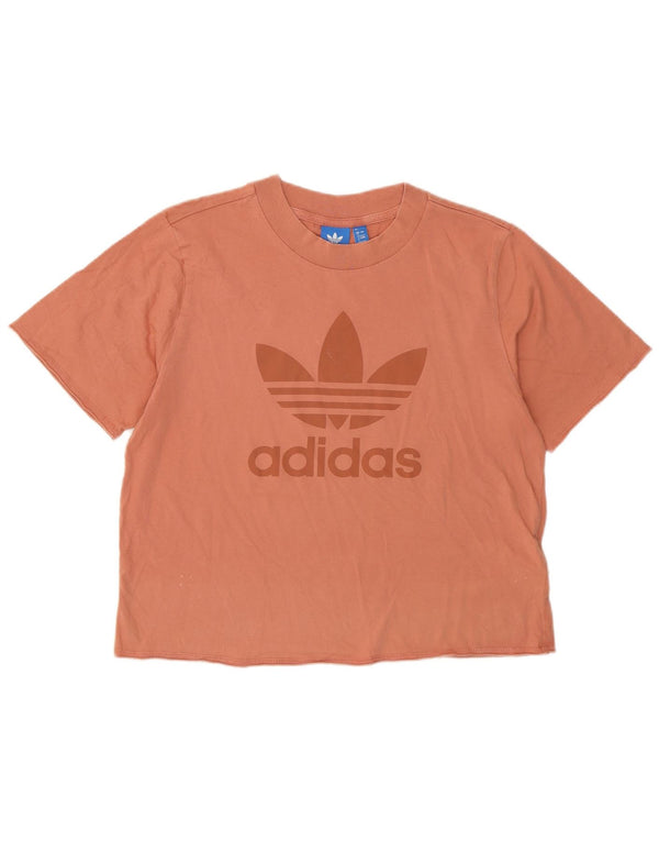 Adidas Damen Crop Graphic T-Shirt Top UK 8 Small Rosa Baumwolle