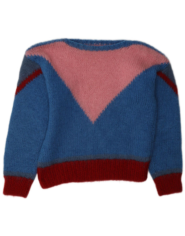 Vintage Damen Pullover mit U-Boot-Ausschnitt, UK 14, Mittelblau, Farbblock