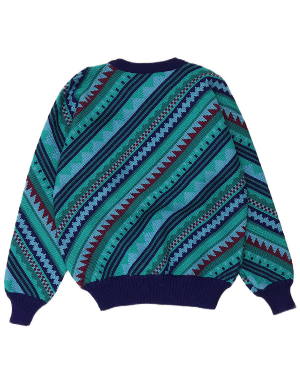 MISTRAL Herren-Pullover mit U-Boot-Ausschnitt, mittlere marineblaue geometrische Wolle