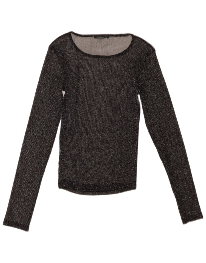 Zara Damen Übergroßes durchsichtiges Top Langarm UK 10 Small Schwarz