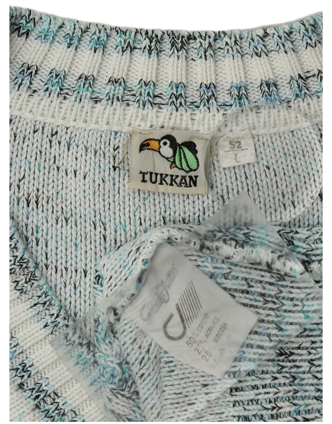 Vintage Herren Pullover mit V-Ausschnitt IT 52 Große blaue geometrische Baumwolle