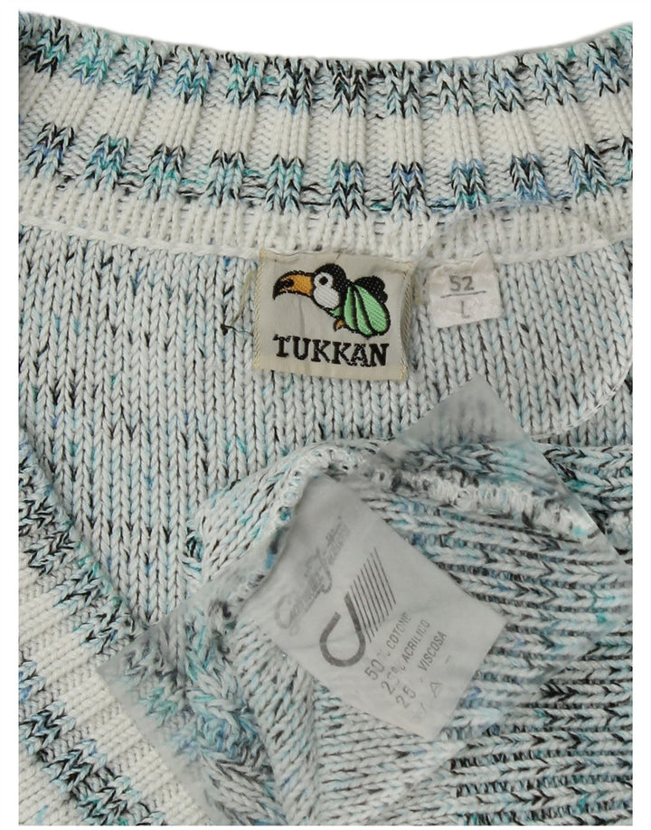 Vintage Herren Pullover mit V-Ausschnitt IT 52 Große blaue geometrische Baumwolle