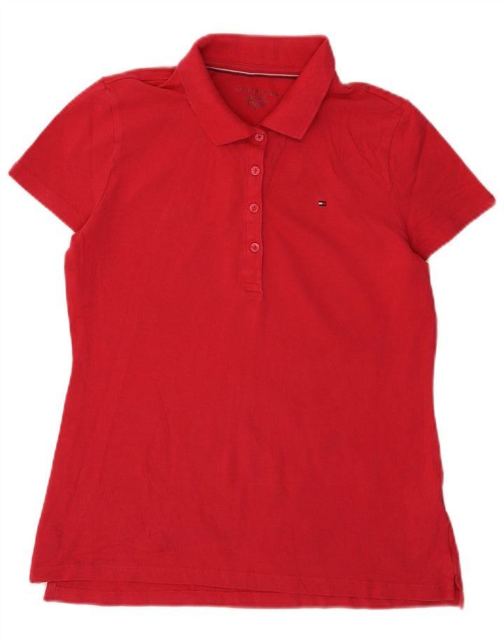 TOMMY HILFIGER Damen-Poloshirt mit klassischer Passform, UK 12, mittelrote Baumwolle