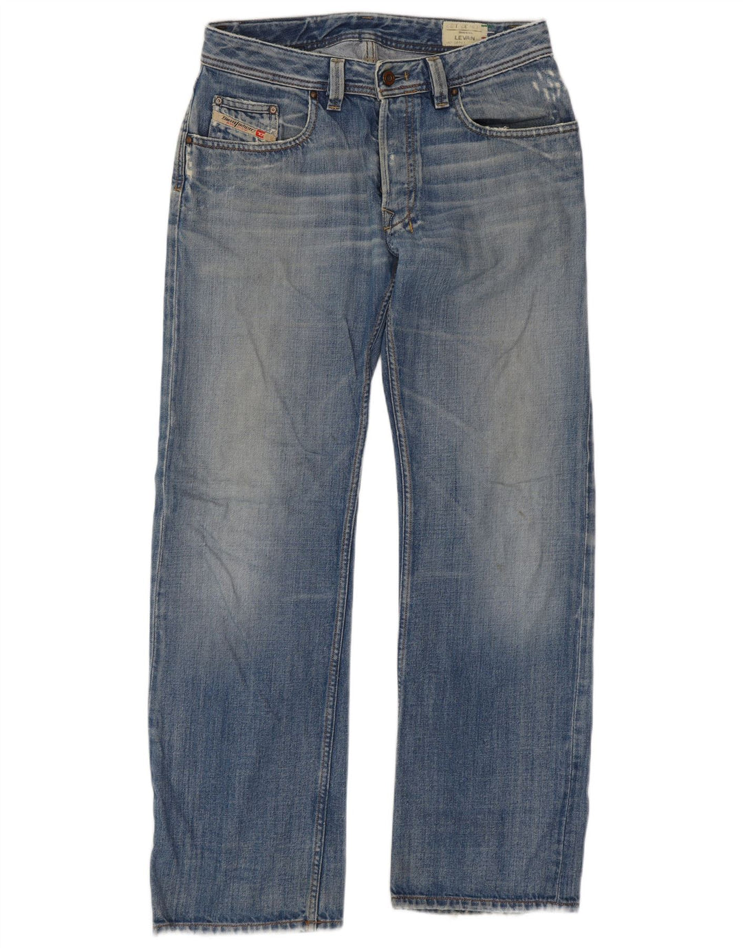 Diesel Herren Levan Distressed Straight Jeans W32 L32 Blaue Baumwolle