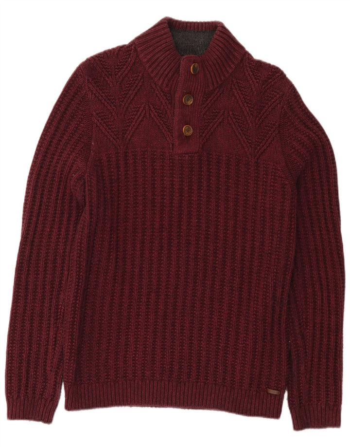 Ted Baker Herren-Pullover mit Knopfkragen, Größe 3, mittlere burgunderrote Baumwolle