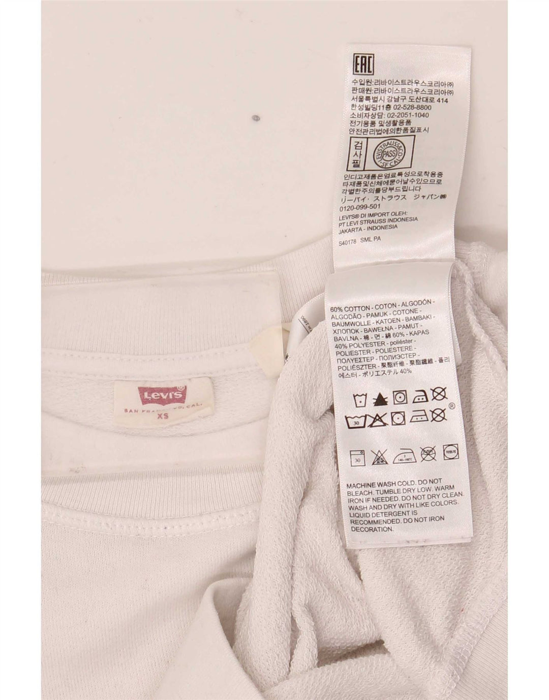 Levi's Damen-Sweatshirt mit Grafik-Übergröße, Größe UK 6, XS, weiße Baumwolle