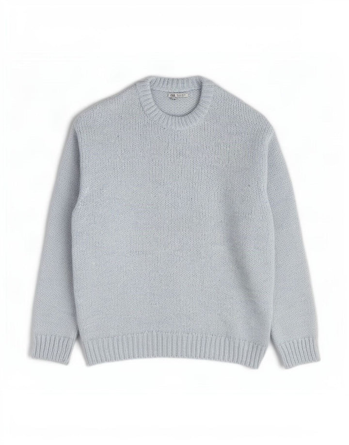 Zara Herren-Pullover mit Rundhalsausschnitt, groß, blaues Acryl