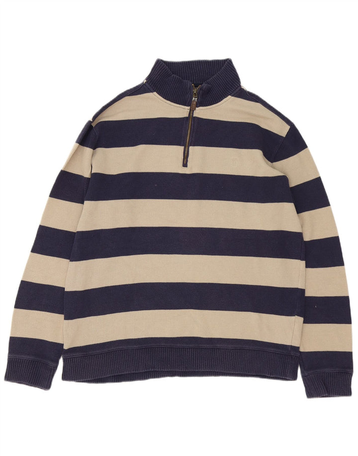 Marks & Spencer Herren-Pullover mit Reißverschluss am Hals, groß, marineblau, gestreift, Baumwolle