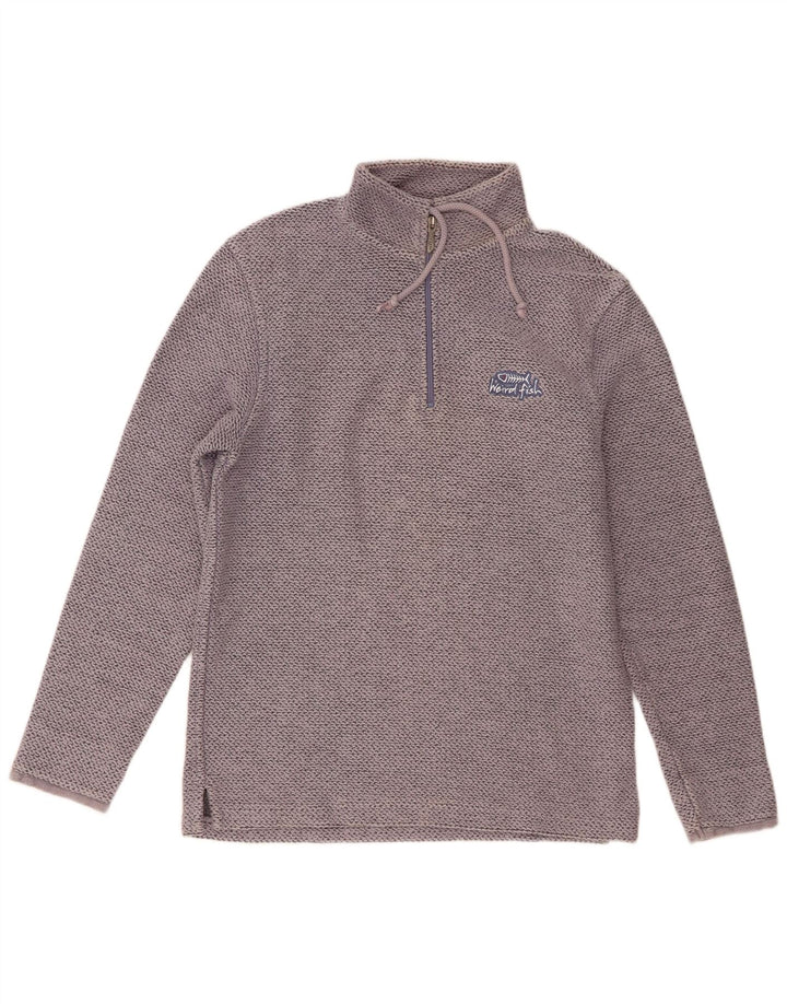 Weird Fish Herren-Sweatshirt mit Reißverschluss am Hals, Mittelgrau gesprenkelte Baumwolle