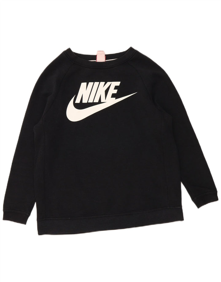 NIKE Womens Graphic Sweatshirt Jumper UK 16 Large Black Cotton