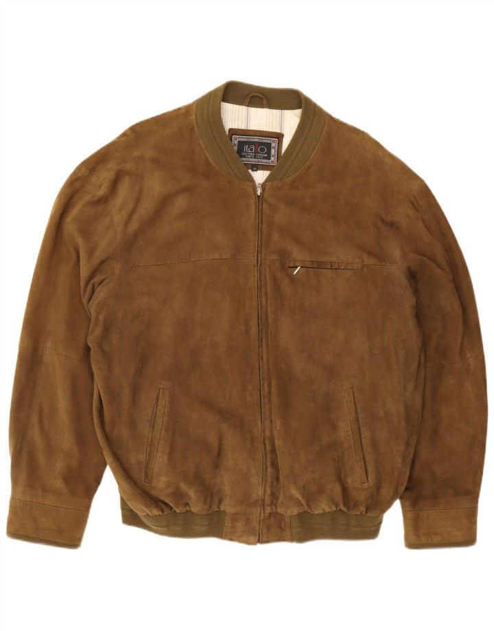 Itallo Herren Wildleder Bomberjacke IT 58 4XL Braunes Leder