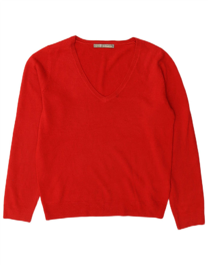 Marks & Spencer Damen-Pullover mit V-Ausschnitt, Gr. 8, klein, rotes Acryl