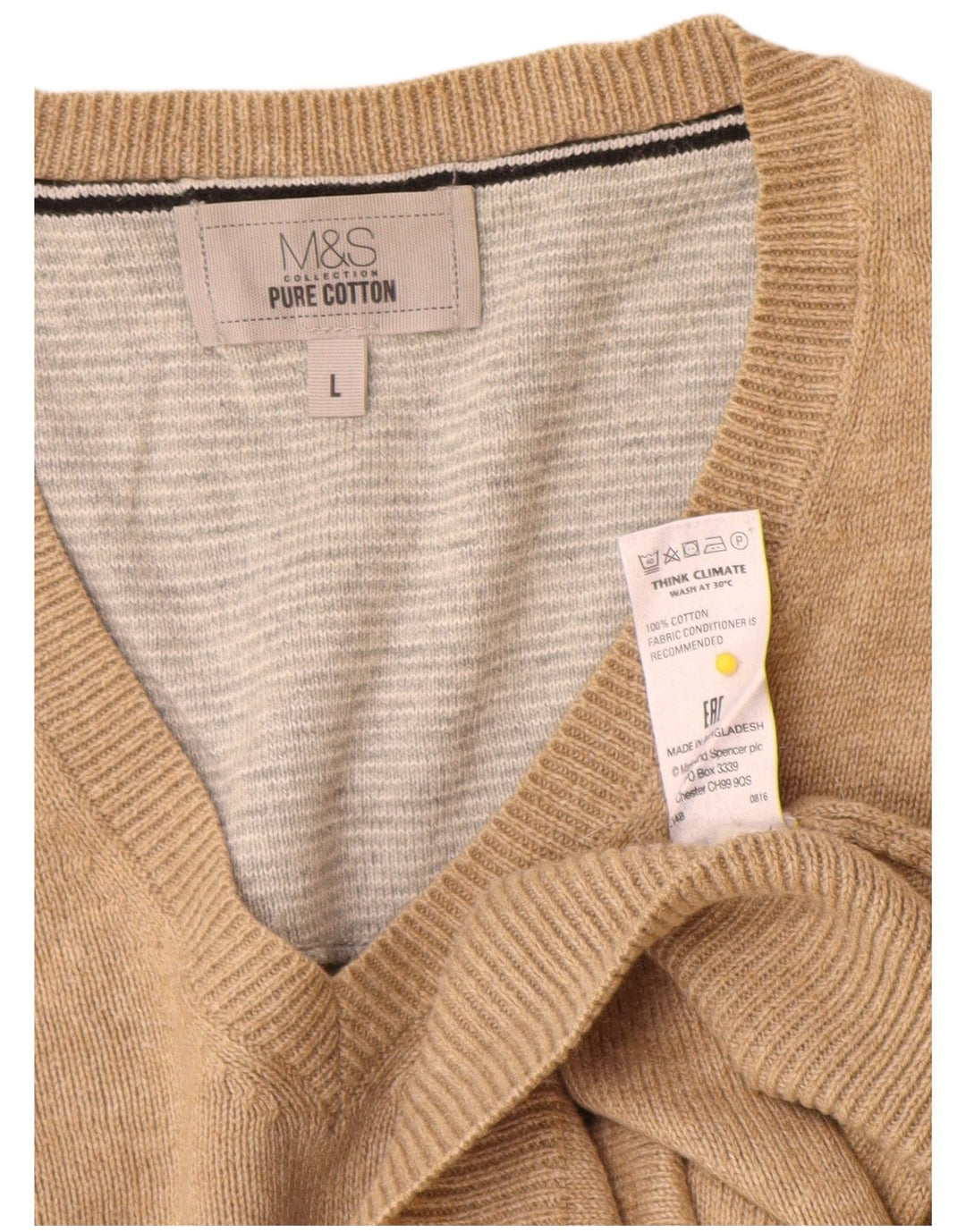 Marks & Spencer Herren-Pullover mit V-Ausschnitt, groß, beige Baumwolle