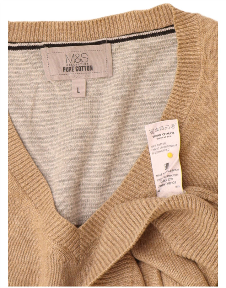 Marks & Spencer Herren-Pullover mit V-Ausschnitt, groß, beige Baumwolle