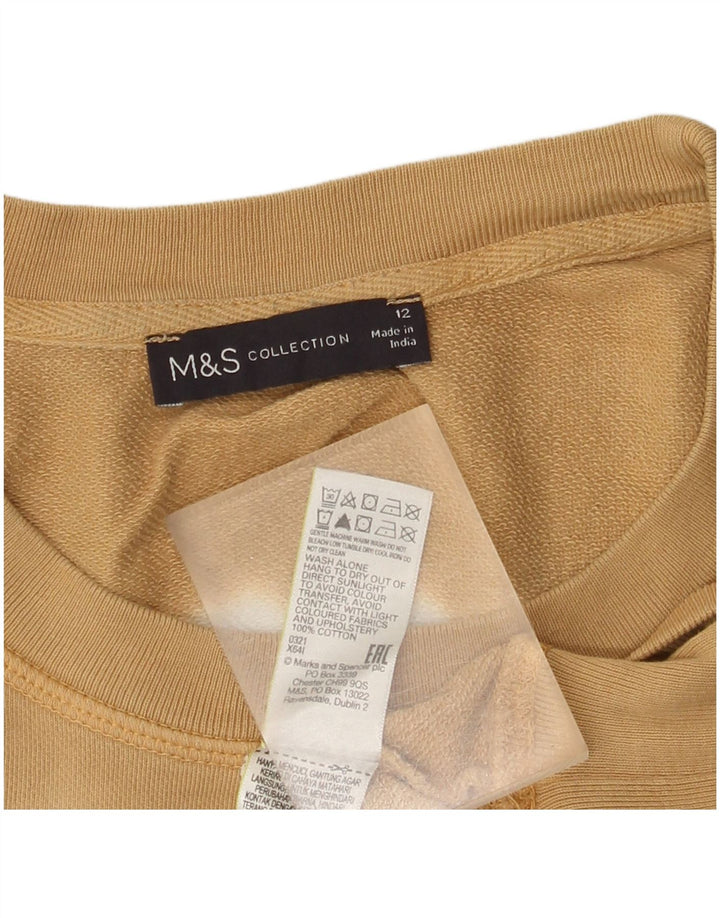 Marks & Spencer Damen-Sweatshirt-Pullover UK 12 Mittelbeige gestreifte Baumwolle