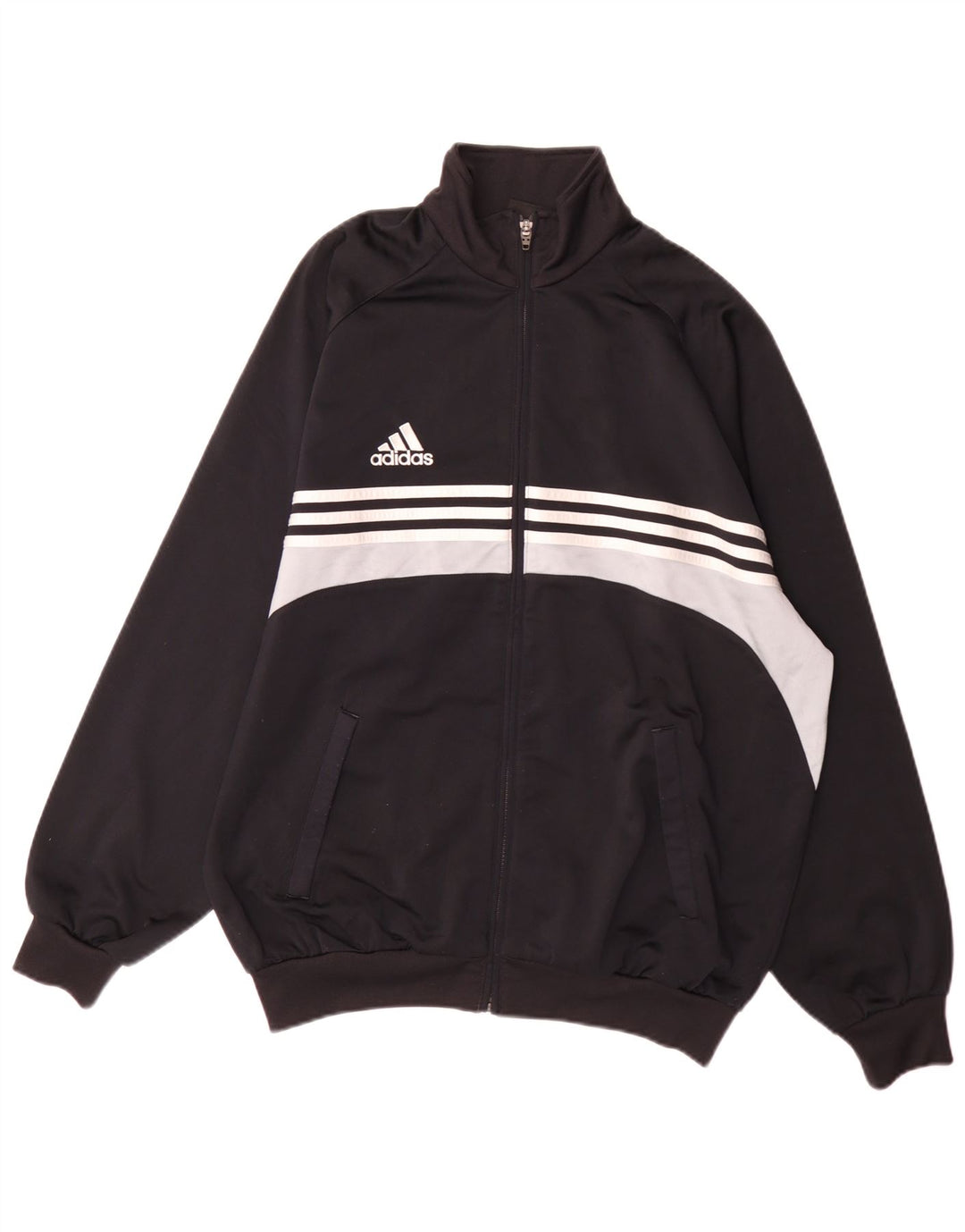 Adidas Herren-Trainingsanzugoberteil, UK-Größe 42/44, großes schwarzes Colourblock-Polyester
