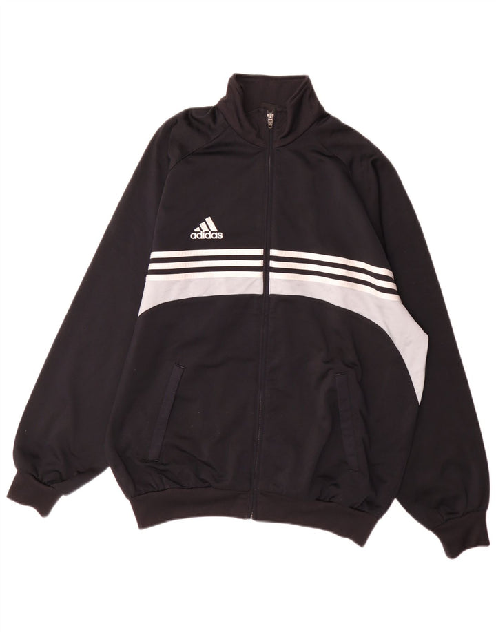 Adidas Herren-Trainingsanzugoberteil, UK-Größe 42/44, großes schwarzes Colourblock-Polyester