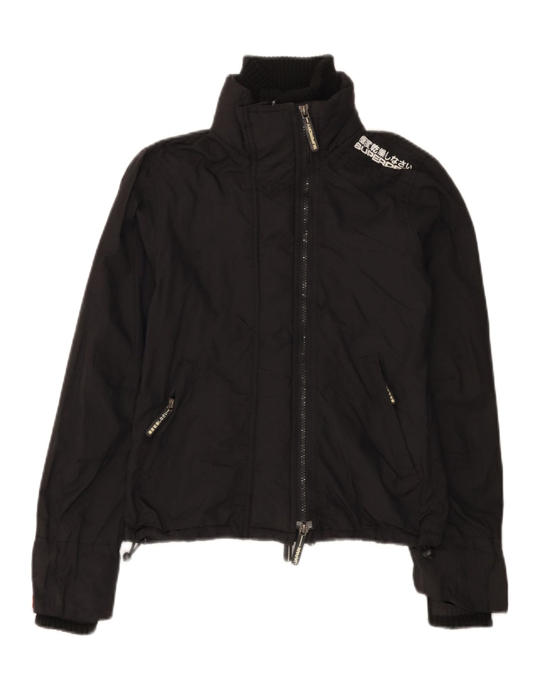 Superdry Damen-Regenjacke mit Grafik, UK 6 XS, schwarzes Nylon