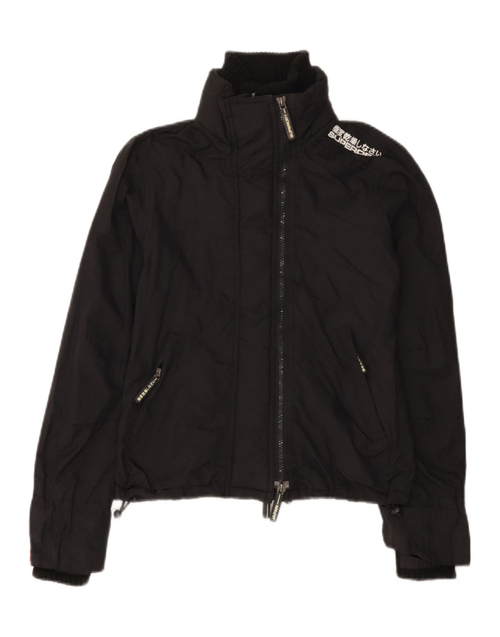 Superdry Damen-Regenjacke mit Grafik, UK 6 XS, schwarzes Nylon