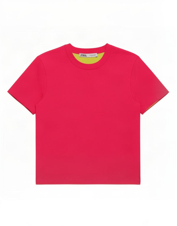 Zara Damen Crop T-Shirt Top UK 12 Mittelrosa Polyester