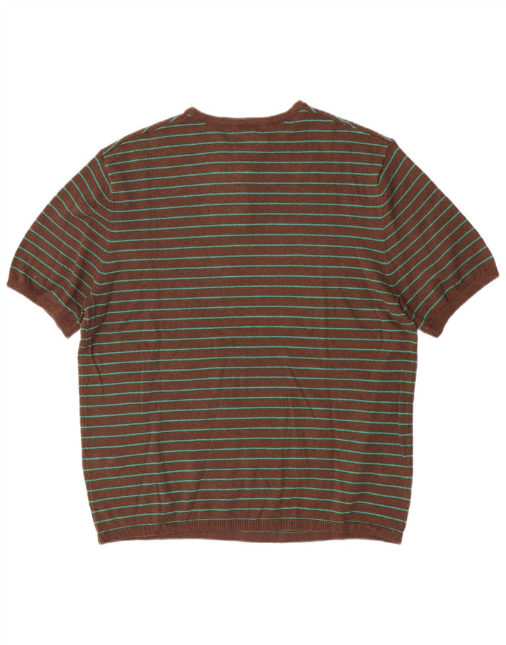 Zara Herren T-Shirt-Oberteil aus mittelbraun gestreifter Baumwolle
