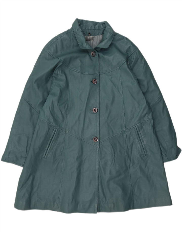 Via Appia Damen Übergroßer Ledermantel UK 14 Mittelblaues Leder