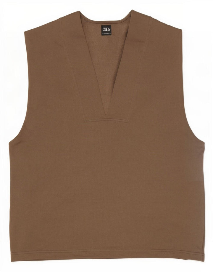 Zara Damen-Oversize-Trägershirt, Gr. 10, Größe S, braune Baumwolle