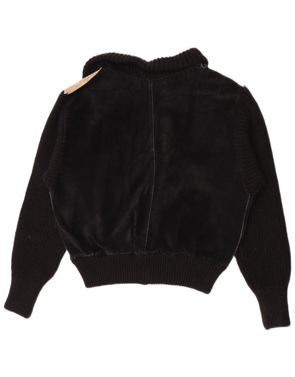 Vintage Damen Bomber-Wildlederjacke UK 16 Large Black Colourblock