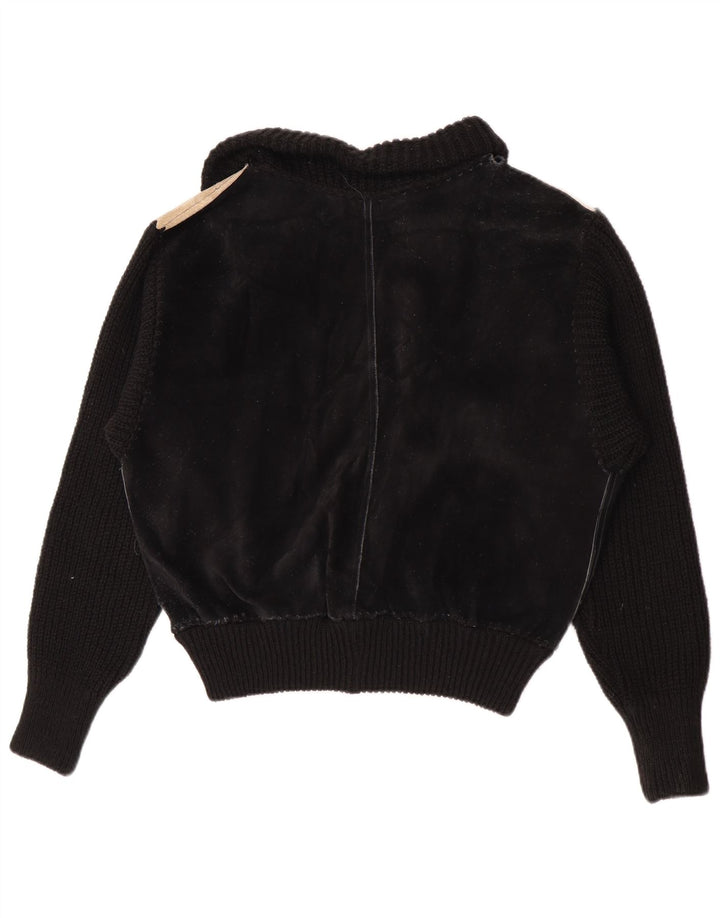 Vintage Damen Bomber-Wildlederjacke UK 16 Large Black Colourblock