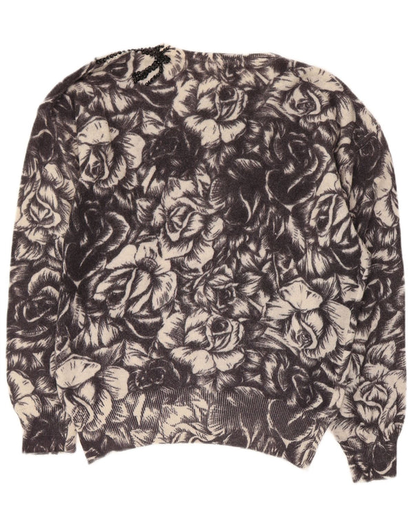 Vintage Damen Pullover mit U-Boot-Ausschnitt, UK 12, Mittelschwarz, geblümt