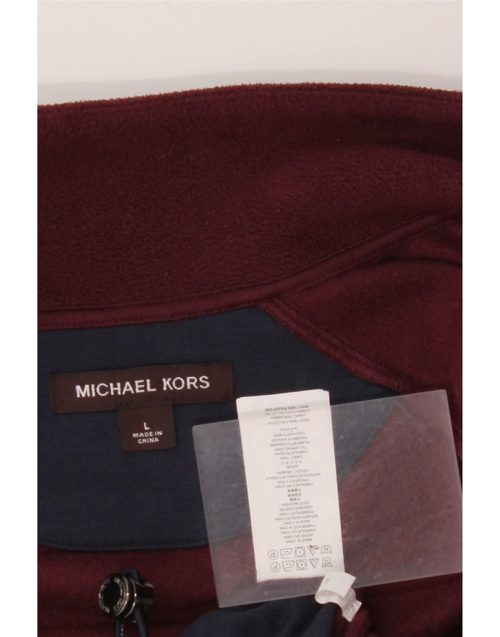 MICHAEL KORS Herren Fleecejacke UK 40 Large Burgunderrot Colourblock Polyester